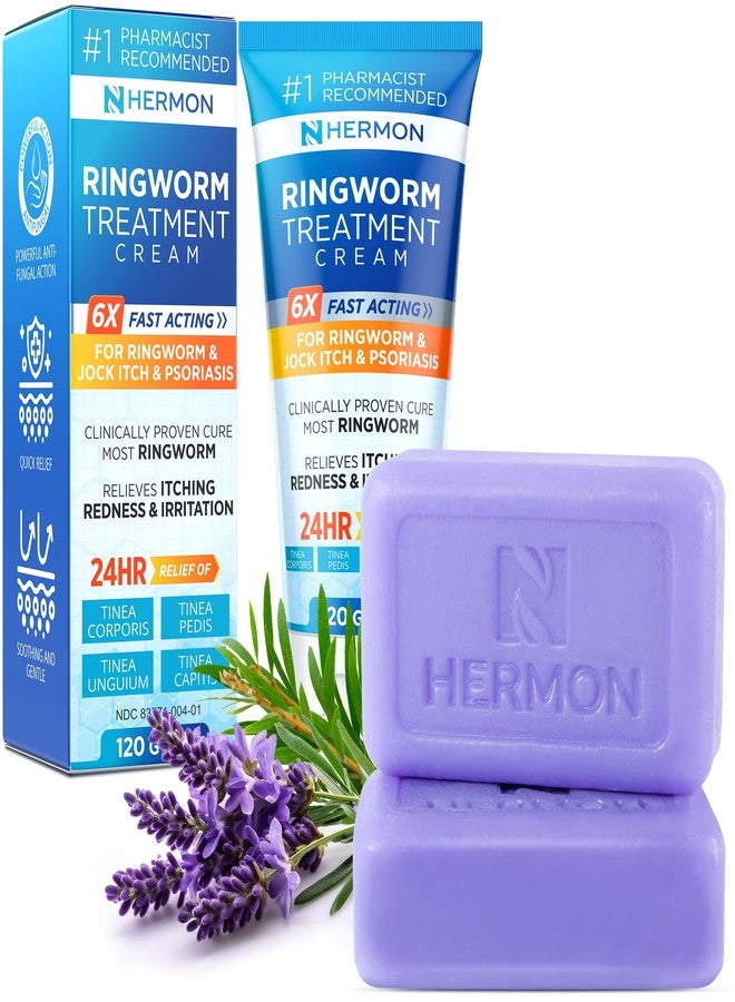 Hermon Antifungal Ringworm Cream & Soap Kit: Antifungal Cream Treatment for Ringworm, Jock Itch, & Athlete's Foot with 2.01 fl.oz & 2 Bars - Effective Relief of Itching, Burning, Redness, & Irritation - Image 1